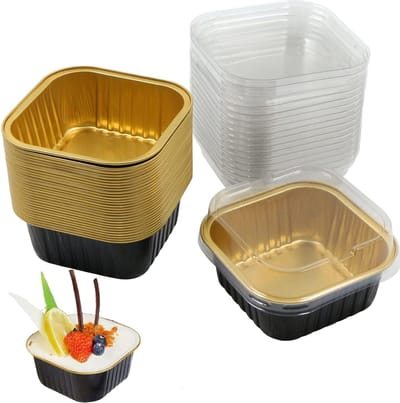 Dailygoods- Souffle Bakvormpjes 30 Stuks - Aluminiumfolie - Muffinvormpjes - Cupcakevormen - Ovenvast - 120 ml Inhoud - Zwart/Goud
