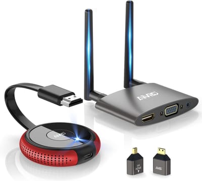 Draadloze HDMI Zender - Video Audio Zender - Streamen naar TV - Dubbele Schermen HDMI VGA - 5x1x3 cm - Rood