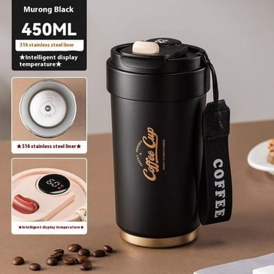 Tasse Thermos Tasse à Café Acier Inoxydable 316 Filles Haut Niveau d'Apparence Nouvelle Tasse Portable d'Accompagnement Tasse avec Paille 450ml black