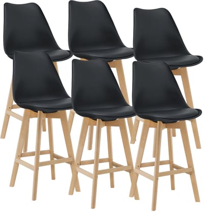 Barkruk set van 6 kunstleer en beuken 105x48x58 cm zwart