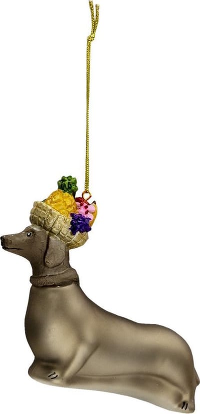 Clayre & Eef Kersthanger Hond 11x4x10 cm Grijs Glas Kerstbal
