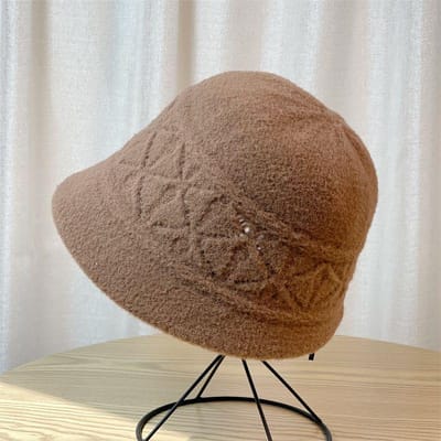 Chapeau de pêcheur tricoté pour femme, chapeau de bassin d'automne et d'hiver, chapeau de seau d'eau chaude pliable brun foncé