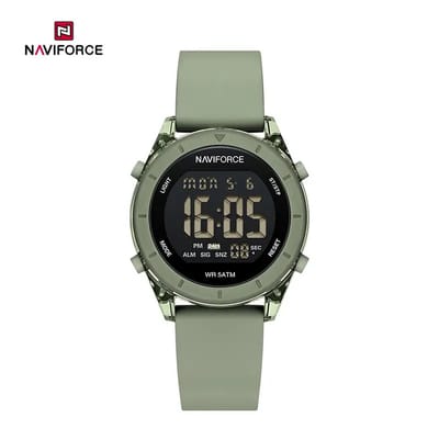 NAVIFORCE horloge met grijsgroene siliconen polsband, grijsgroene wijzerplaat en zwarte horlogekast voor jongens en meisjes met stijl ( model 7108 GRGR )
