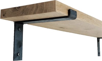 GoudmetHout® Wandplank Industrieel - 40 x 20 cm Muurplank - Eiken Hout - Decoratie Wandrek & Boekenrek - Hangplank Keuken - Wall Shelf + 2 Plankdragers van Ruw Staal