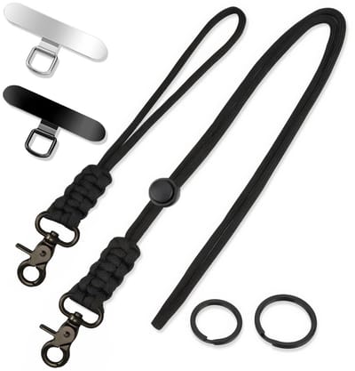 Paracord Lanyard - Universeel Telefoonkoord met 2 RVS GSM Bevestigingsplaatjes - Keycord Badgehouder - Musketonhaak Keykoord Sleutelhanger Sleutelringen - Telefoonketting Strap - Telefoon Koord - Phone Ketting - Karabijnhaken Sleutelkoord - Nekkoord