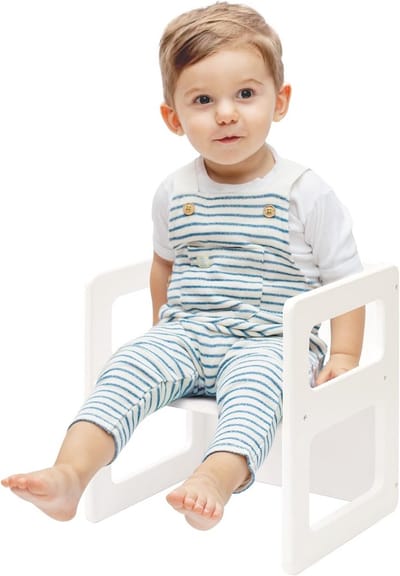Kinderstoel Hout - Kindermeubel Zitting - Zelfstandig Zitten - 3-voudig Verstelbaar - 38 x 32.4 cm - Wit