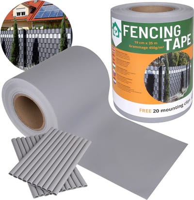 Schaduwrijke Vlechtband Hekwerk, beschermingsscherm UV 19 cm x 35 m - 450g/m2 + 20 bevestigingsclips