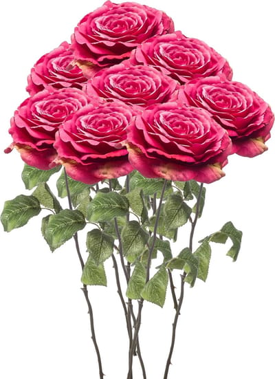 Emerald Kunstbloemen boeket Roos Laurie tak - 8x - 57 cm - fuchsia - Kunst zijdebloemen