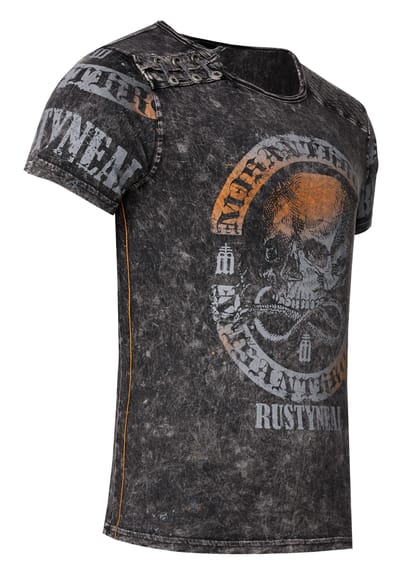 Gewassen T-shirt met knoopsluiting aan de zijkant en een doodshoofdprint