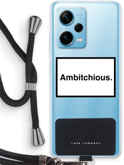 Case Company® - Hoesje met koord geschikt voor Xiaomi Redmi Note 12 Pro Plus hoesje met Koord - Ambitchious - Telefoonhoesje met Zwart Koord - Bescherming aan alle Kanten en Over de Schermrand