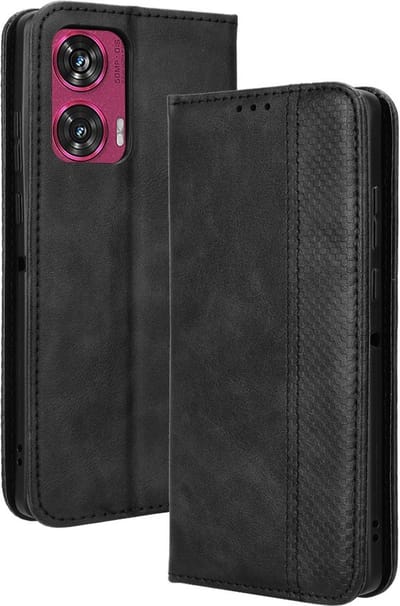 Coverup Hoesje - Geschikt voor Motorola Edge 50 Fusion Hoesje - Coverup Vintage Style Book Case - Zwart