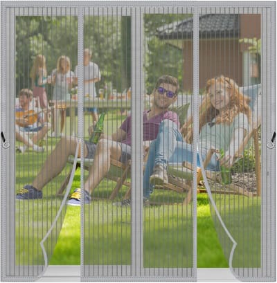 Magnetisch Deurscherm met Dubbele Opening - Bevestiging Zonder Handen voor Terrasdeuren