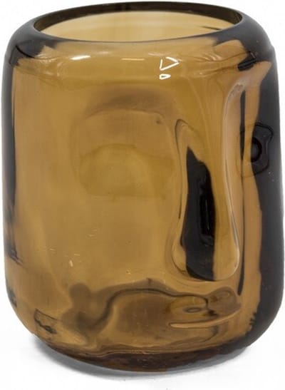 Waxinelichthouder Gezicht Glas Kaarshouder Theelichthouder - Roestkleur - Bruin - 7,4 x 7,4 x 8,3cm - Kolony