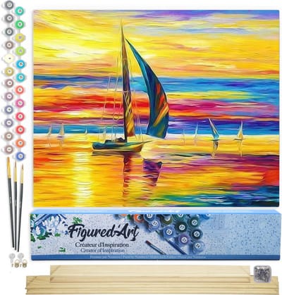Figured'Art Schilderen op Nummer Volwassenen canvas Zonsondergang Zeezicht - Handwerk acrylverf Kit DIY Compleet - 40x50cm met DIY houten lijst