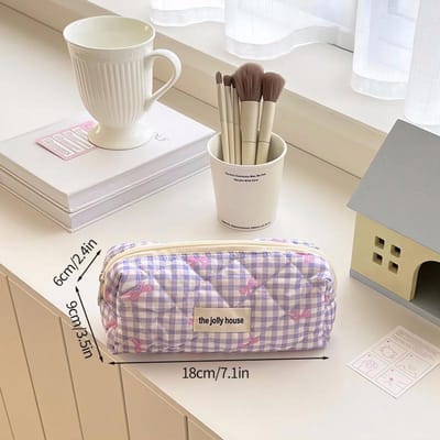 Trousse à crayons de grande capacité de haut niveau d'apparence Nouveau sac de rangement à nœud à carreaux Trousse de maquillage Trousse à crayons pour fille violet