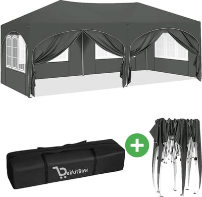 BukkitBow - Dubbele Partytent met Zijwanden - Partytent Opvouwbaar - Paviljoen Weerbestendig - Easy Up Partytent 3x6 M - Partytent Waterdicht - Grijs