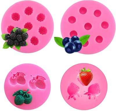 Dailygoods- Siliconen Vormen voor Fondant - 4 Stuks - Aardbeien/Bosbessen/Frambozen/Lychee - Bakvormen - Decoreren - Materiaal van Levensmiddelenkwaliteit - Bakvorm