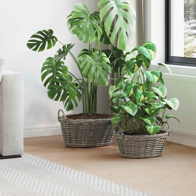 vidaXL - Plantermand - met - opslag - GENDT - 2 - st - Natuurlijk - grijs - Kubu - Rattan