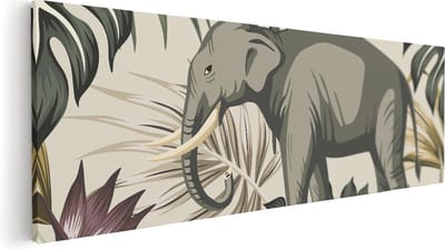 Artaza Canvas Schilderij Olifant Botanisch - 60x20 cm - Muurdecoratie Dieren - Wanddecoratie Jungle - Kamer Accessoires