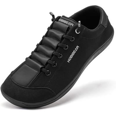HOBIBEAR Brede Teen Barefoot Schoenen voor Unisex Minimalistische Kunstlederen Sneakers Lichtgewicht Verstelbaar Instappers Wandel Schoenen 41 black