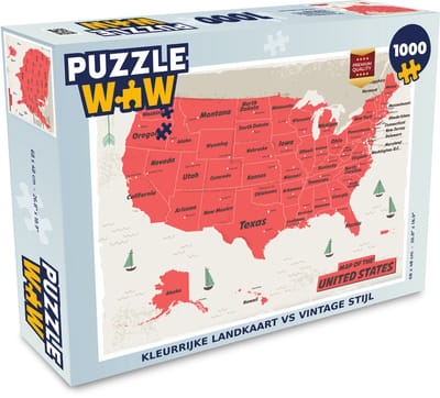 Puzzel Kleurrijke landkaart VS vintage stijl - Legpuzzel - Puzzel 1000 stukjes volwassenen