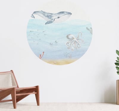 Muurcirkel zelfklevend behang - Onderwaterwereld met een walvis - Wanddecoratie - 080cm behangcirkel - Ronde sticker voor aan de muur - Behangsticker verkrijgbaar in verschillende formaten