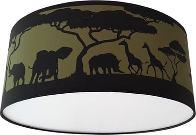 Plafondlamp safari silhouet donker groen-  Kinderkamer plafondlamp - Plafondlamp safari silhouet - Lamp voor aan het plafond - Dieren plafondlamp | Diameter 35cm x 15cm hoog | E27 fitting maximaal 40 watt | Excl. Lichtbron