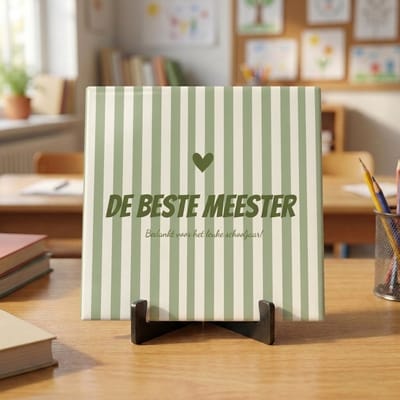 Tegeltje met tekst | Bedankt Meester | De beste meester | Bedankt cadeautje | Glans afwerking | Inclusief gratis standaard | 15 x 15 cm | Fotofabriek