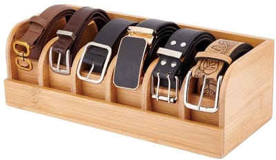 Dailygoods- Riem Organizer Bamboe - 6 Vakken - Duurzaam - Riem Rek - Opslag Houder - Geschikt voor Muur/Kast/Lade - Riemhouder