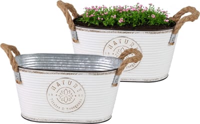 Sunnydays Teil/plantenpot/bloempot - 2x - zink - ivoorwit - L24 x D14 x H12 cm