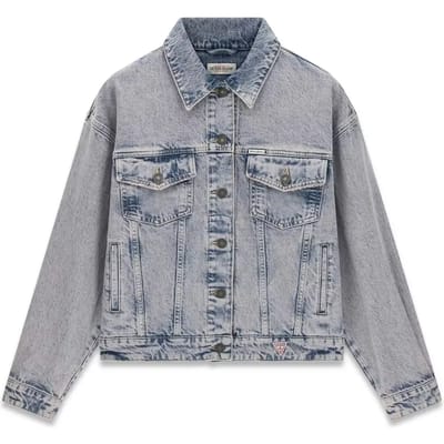 Oversized jeansjack met borstzakken en labelpatch