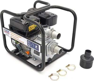 HBM waterpomp 196cc 6,5 pk benzine motor, 600 l/min, 2 inch 50 mm, trekstart, aluminium pomphuis