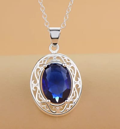 N3 Collecties Mode Zilveren 925 Ketting Met Ovale Vorm Blauwe Kristallen Zirkoon Edelsteen Hanger Voor Vrouwen