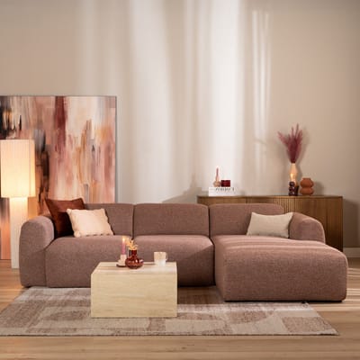 Bronx71® Hoekbank Maine bouclé stof rood/roze rechts