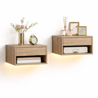 Jurrys Nachtkastjes - Wandkastjes - Opbergkastjes - LED Verlichting - Praktisch - Usb aansluiting - Hout - Maat 34x36x30cm