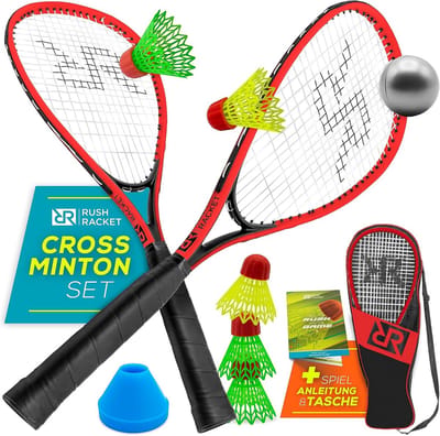 5-delige Badmintonset voor Crossminton - Turbo Badminton Rackets, Shuttles en Draagtas