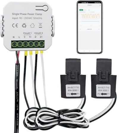 Bi-directionele WiFi-energiemonitor 80A met 2 klemmen voor realtime elektriciteitsmonitoring