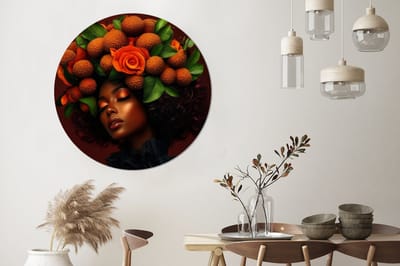 WallCircle - Wandcirkel - Muurcirkel - Vrouw - lychee - exotisch - Aluminium - Dibond - 140x140 cm - Binnen en Buiten