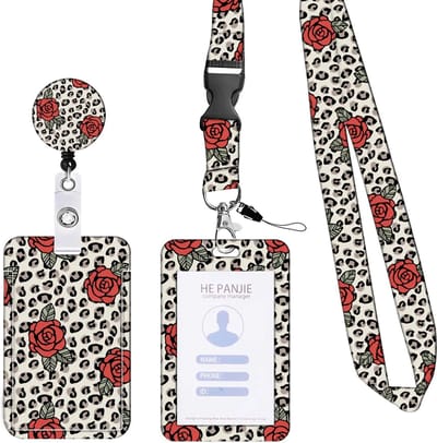 Travel Cords - Pashouder Set Rozen Luipaardprint - 4 in 1 set - pashouder - keycord - badgehouder - telefooncord - stevig - werk - school