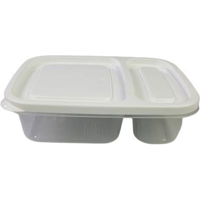 Compacte meal prep bakjes - Wit - Kunststof - 2-vaks - Set van 2 - voorraadbakjes - lunchbox - snackbakjes - stapelbaar - klein formaat