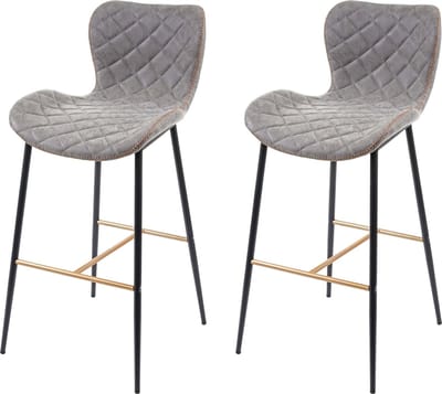 Set van 2 barkrukken MCW-E55, barkruk tegenkruk, vintage goudkleurige steunen ~ kunstleer suède grijs
