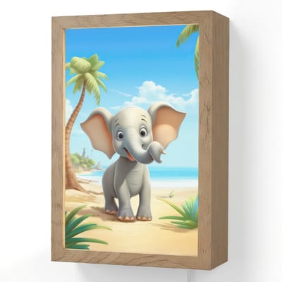 Wandlamp 20x30 cm - Oplaadbaar - Olifant - Strand - Dieren - Meisjes - Kind - Wandlampen binnen woonkamer - Slaapkamer lamp met kabel - Decoratieve nachtlamp - Vloerlamp snoer