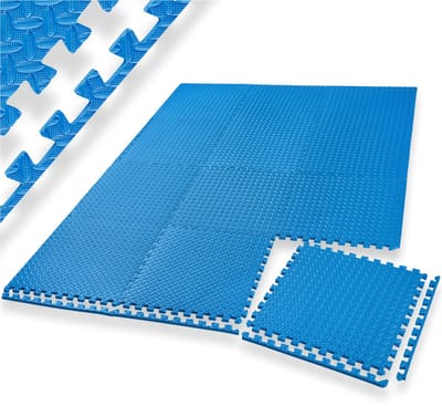 tectake® Fitnessmat - Fitness Vloer - Tegels - 24 Stuks - 61 x 61 cm - Sportvloer - Tegelmat - Vloerbeschermingsmat - Afdekking voor Garagevloeren - Blauw