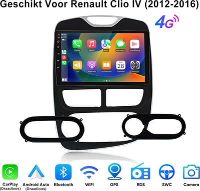 Junsun Android 15 Autoradio Geschikt Voor Renault Clio IV (2012-2016) Accessoires, 6GB+128GB, Draadloze CarPlay & Andriod Auto, DAB+, GPS-navigatiesysteem, Bluetooth, Stuurwielbediening, WiFi, FM, 10-inch Touchscreen, DSP, 4G, Octa-core processor