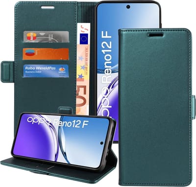 Geschikt voor OPPO Reno12 F 5G Hoesje - Book Case Hoesje - Uitneembaar Hoesje - Magnetische Sluiting - Portemonnee Turqoise