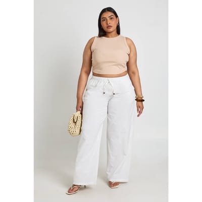 boohoo Dames Plus Broek Met Kralendecoratie En Strikceintuur Wijde Pijpen | Ecru | Maat: 44