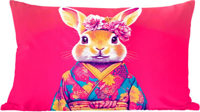 Sierkussens - Kussentjes Woonkamer - 60x40 cm - Konijn - Bloemen - Kleurrijk - Kimono
