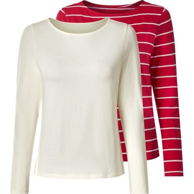 ESMARA Set van 2 dames longsleeves (Rood/wit, XS (32/34))