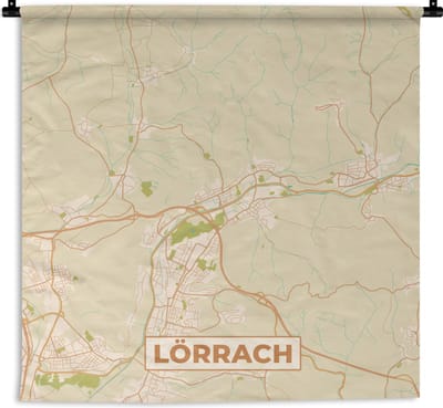 Wandkleed - Wanddoek - Lörrach - Plattegrond - Kaart - Vintage - Stadskaart - 180x180 cm - Wandtapijt