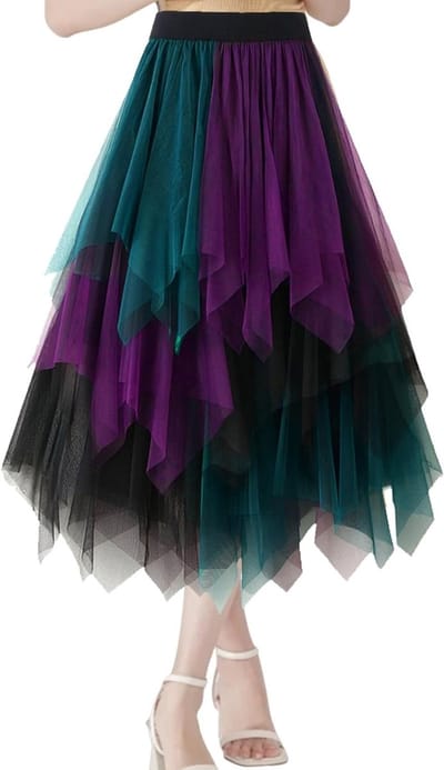 Elegante Tulle Rok voor Dames, Plissé Midi Rok met Hoge Taille, Asymmetrische Mesh voor Cosplay en Feestjes